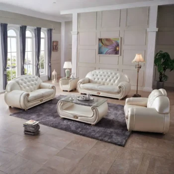 Giza Full Leather in Beige Living Room Set