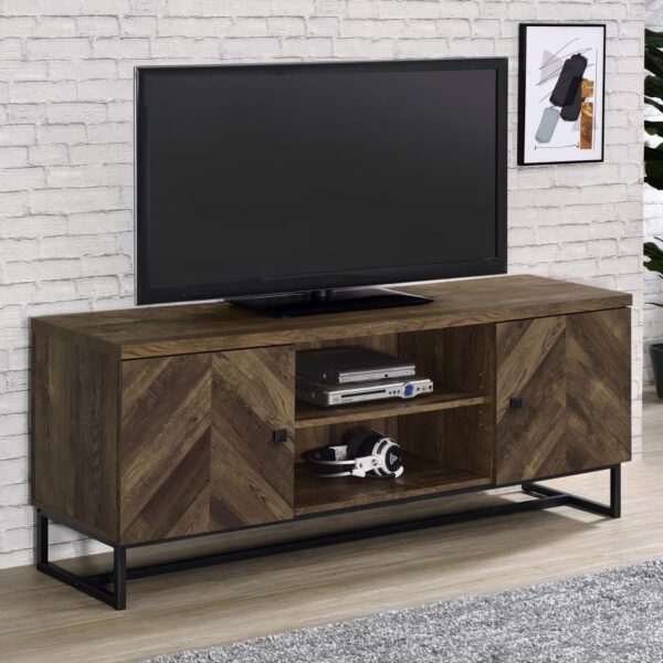 Myles 2-door TV Console with Adjustable Shelves Rustic Oak Herringbone 736052 by Coaster Furniture 16