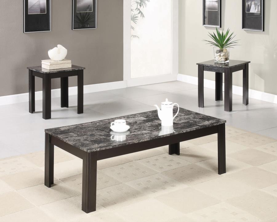 Rhodes 3-piece Faux-marble Top Occasional Table Set Black 700375 By Coaster Furniture