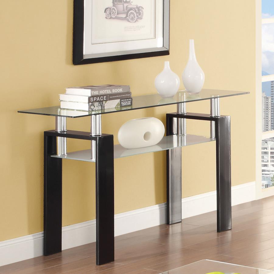 Dyer Tempered Glass Sofa Table with Shelf Black 702289 By Coaster Furniture