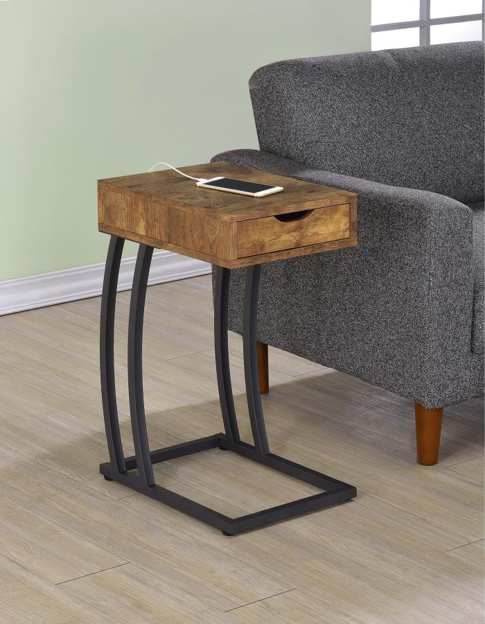 Troy Accent Table with Power Outlet Antique Nutmeg 900577 By Coaster Furniture