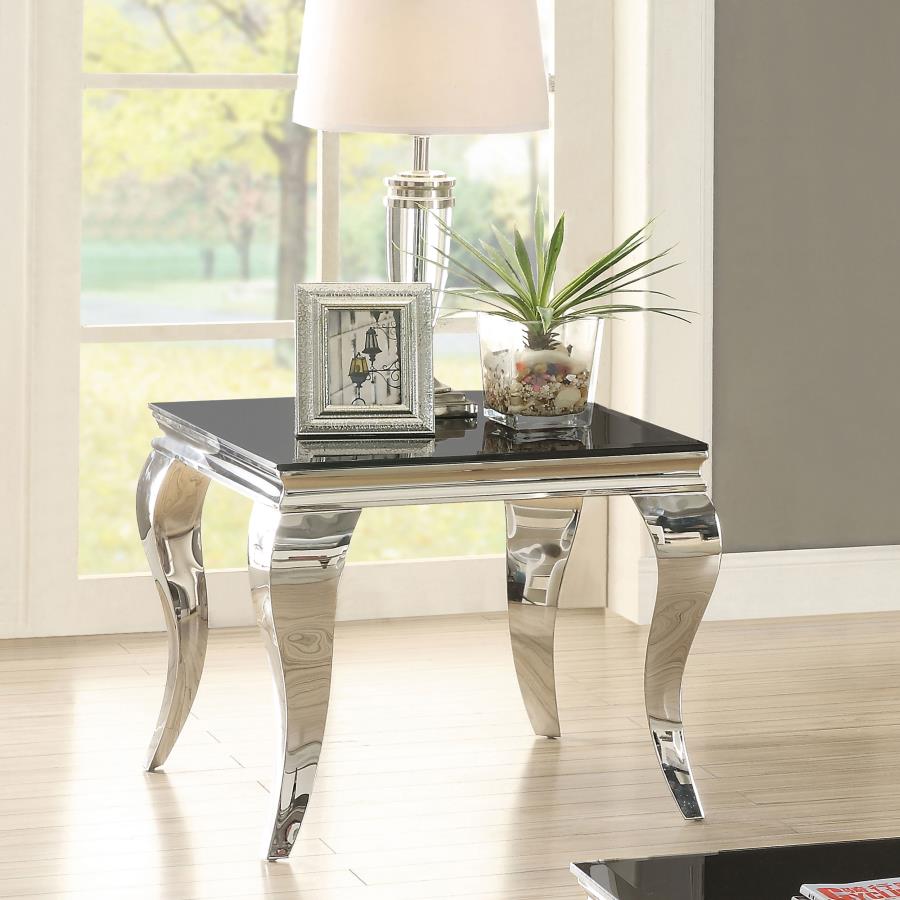 Luna Square End Table Chrome and Black 705017 By Coaster Furniture