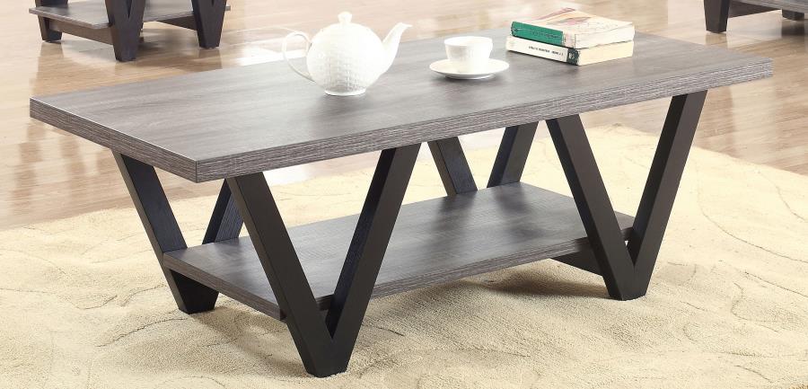 Stevens V-shaped Coffee Table Black and Antique Grey 705398 By Coaster Furniture