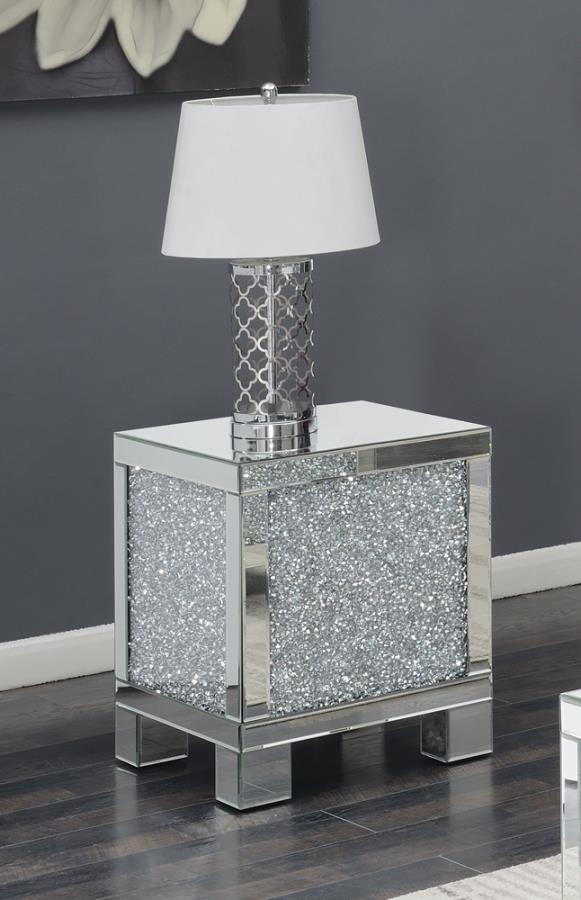 Gillian Square End Table Silver and Clear Mirror 722497 By Coaster Furniture