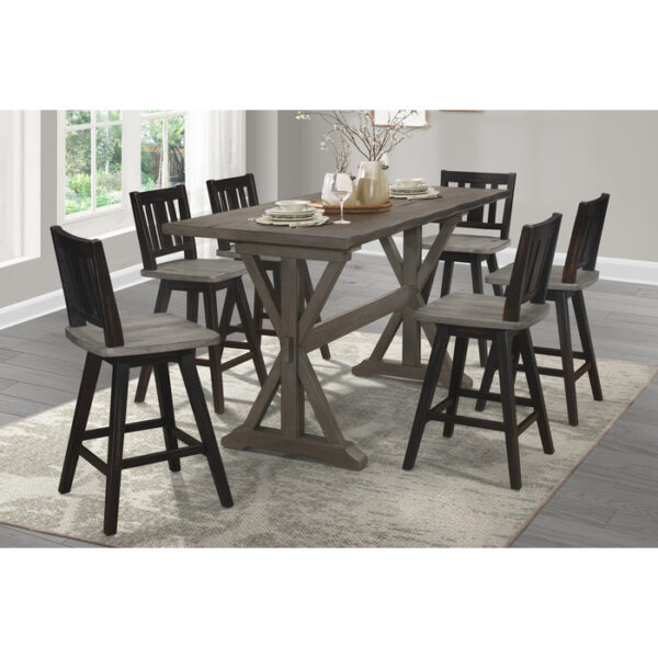 Distressed gray and black Amsonia Collection Slat Back Swivel Counter Height Chair By Homelegance 15