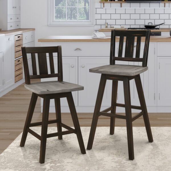 Distressed gray and black Amsonia Collection Slat Back Swivel Counter Height Chair By Homelegance 16