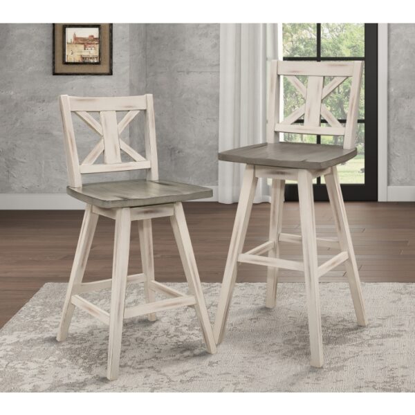 Distressed gray and White Amsonia Collection Swivel Counter Height Chair By Homelegance 13