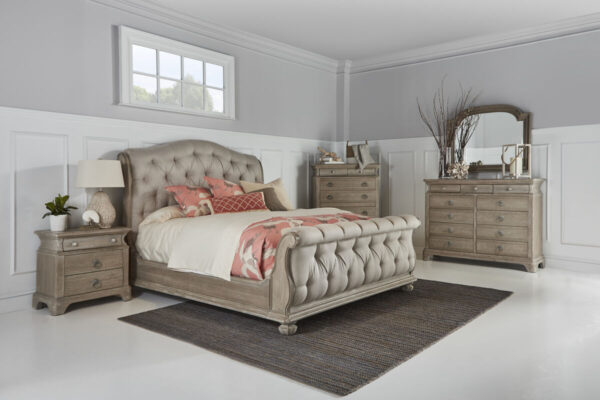 Summer Creek Shoals 5/0 Upholstery Natural Tufted Sleigh Bed By Art Furniture 10