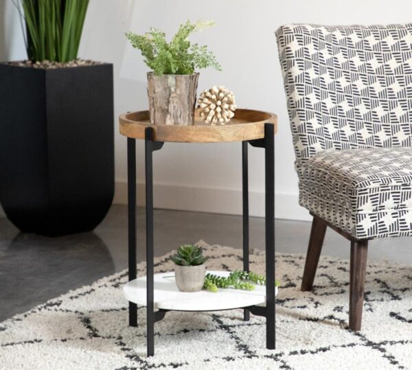 Adhvik Round Accent Table with Marble Shelf Natural and Black 931218 By Coaster Furniture 7