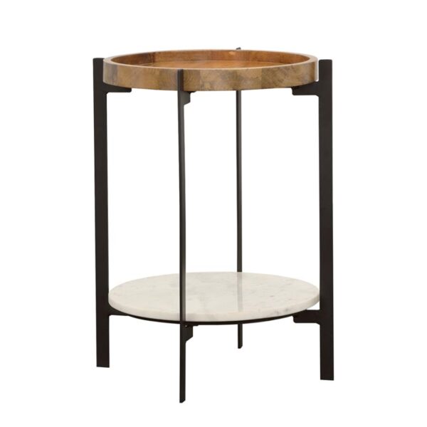 Adhvik Round Accent Table with Marble Shelf Natural and Black 931218 By Coaster Furniture 9