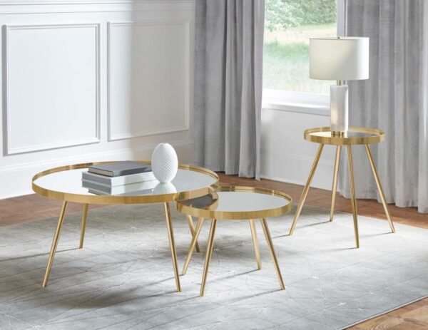 Kaelyn 2-piece Mirror Top Nesting Coffee Table Mirror and Gold 723918 By Coaster Furniture 9