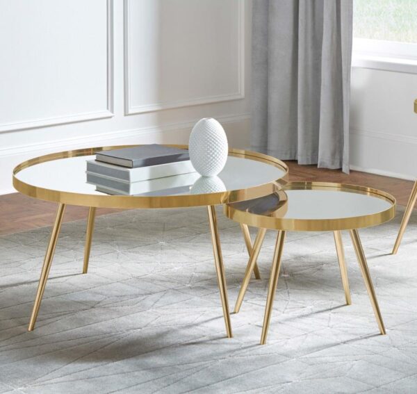 Kaelyn 2-piece Mirror Top Nesting Coffee Table Mirror and Gold 723918 By Coaster Furniture 7