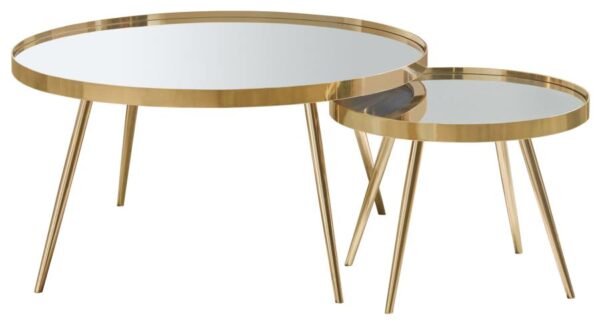 Kaelyn 2-piece Mirror Top Nesting Coffee Table Mirror and Gold 723918 By Coaster Furniture 8