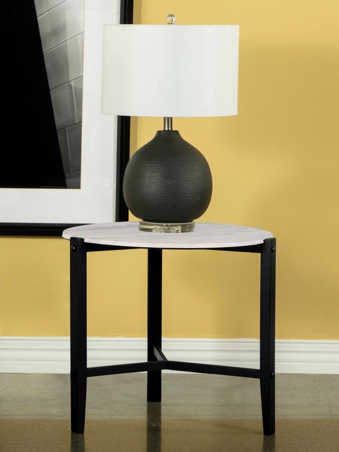 Tandi Round End Table Faux White Marble and Black 753537 By Coaster Furniture