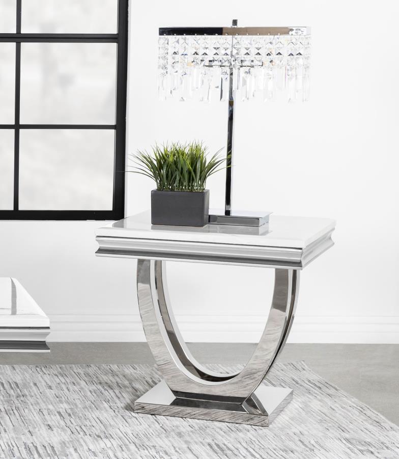 Kerwin U-base Square End Table White and Chrome 708537 By Coaster Furniture