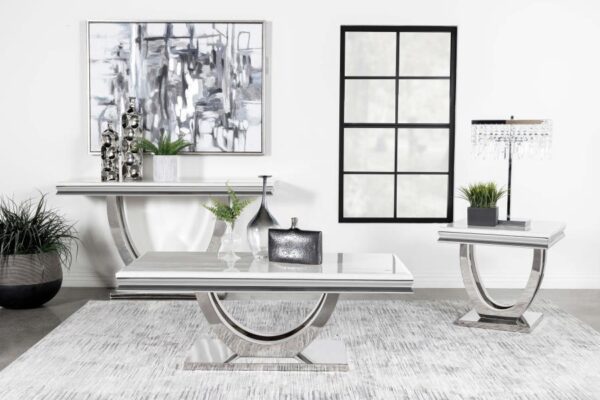 Kerwin U-base Rectangle Sofa Table White and Chrome 708539 By Coaster Furniture 17