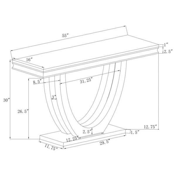 Kerwin U-base Rectangle Sofa Table White and Chrome 708539 By Coaster Furniture 16