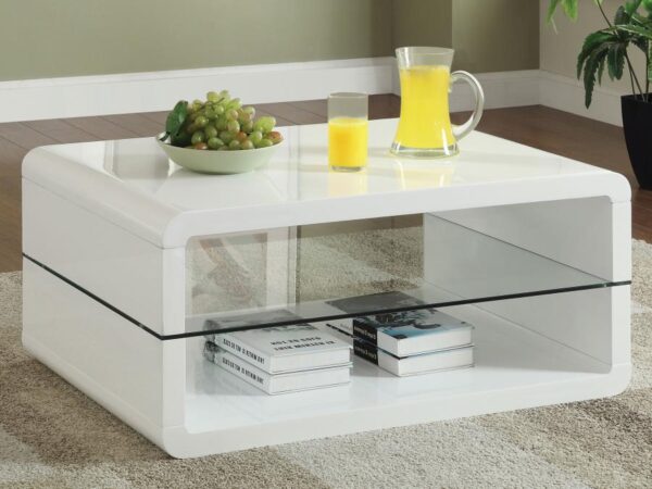 Elana Rectangle 2-shelf Coffee Table Glossy White 703268 By Coaster Furniture 6