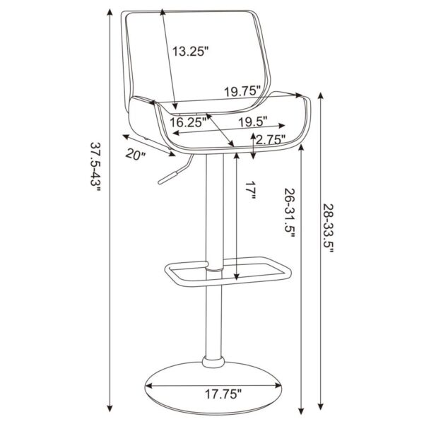 Folsom Upholstered Adjustable Bar Stool Black and Chrome 130502 by Coaster Furniture 16