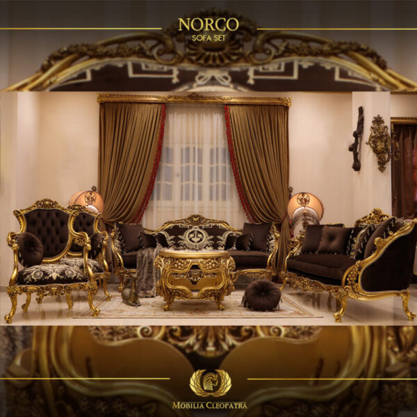 4Pcs Handmade Norco Brown Gold Sofa Set 9