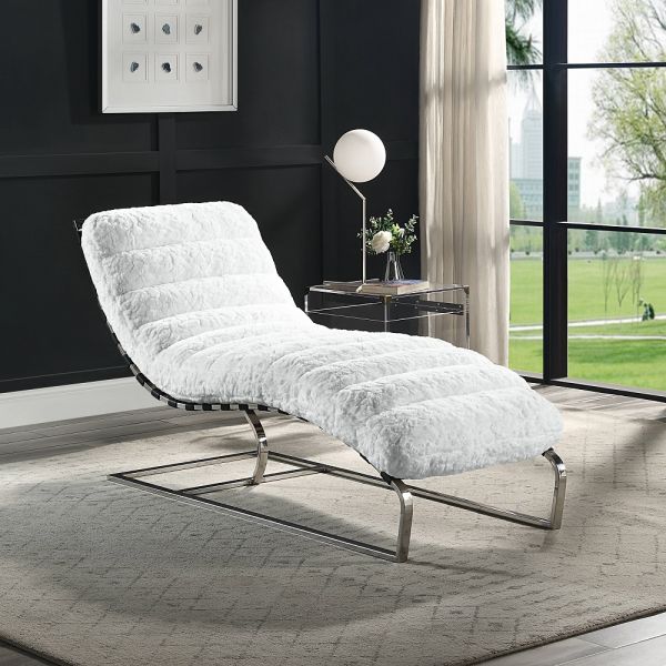White Teddy Sherpa & Stainless Steel Qortini Chaise By ACME