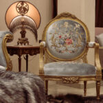 5Pcs Handmade Azure Gray Gold Sofa Set 13