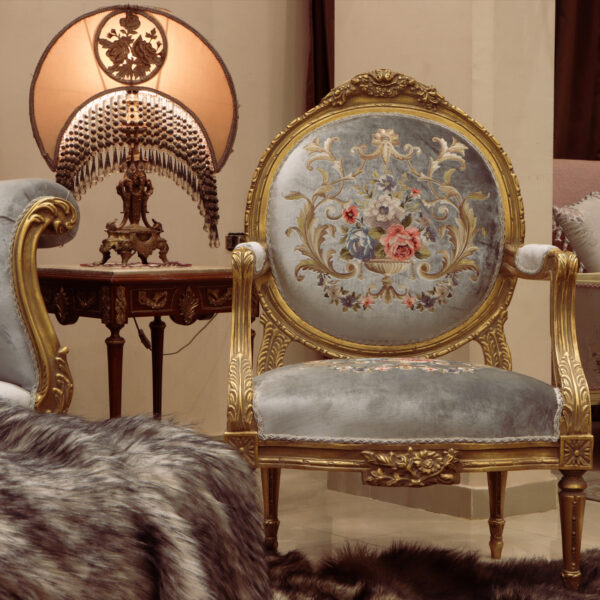 5Pcs Handmade Azure Gray Gold Sofa Set 9