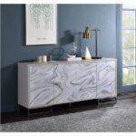 White Marble Print & Chrome Finish Panos Console Cabinet AC02344 By ACME Accent Console Tables Mobilia Cleopatra 9 White Marble Print & Chrome Finish Panos Console Cabinet AC02344 By ACME 9