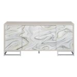 White Marble Print & Chrome Finish Panos Console Cabinet AC02344 By ACME Accent Console Tables Mobilia Cleopatra 10 White Marble Print & Chrome Finish Panos Console Cabinet AC02344 By ACME 10