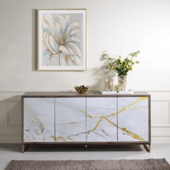 Marble Print Oak & Champagne Paavan Console Cabinet