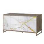 White Marble Print Oak & Champagne Finish Paavan Console Cabinet AC02343 By ACME 10
