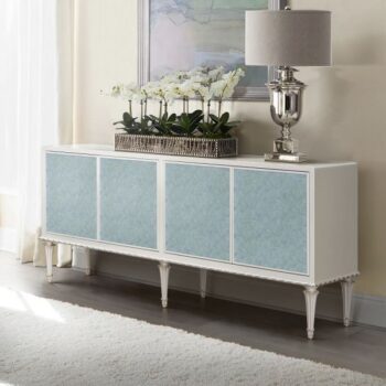 Pearl White & Silver Shimmer Console Cabinet
