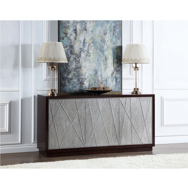 Metallic Silver & Walnut Finish Geranio Console Cabinet AC02502 By ACME