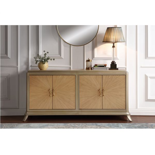 Natural Oak Sunburst Pattern Dodie Console Cabinet AC02504 By ACME
