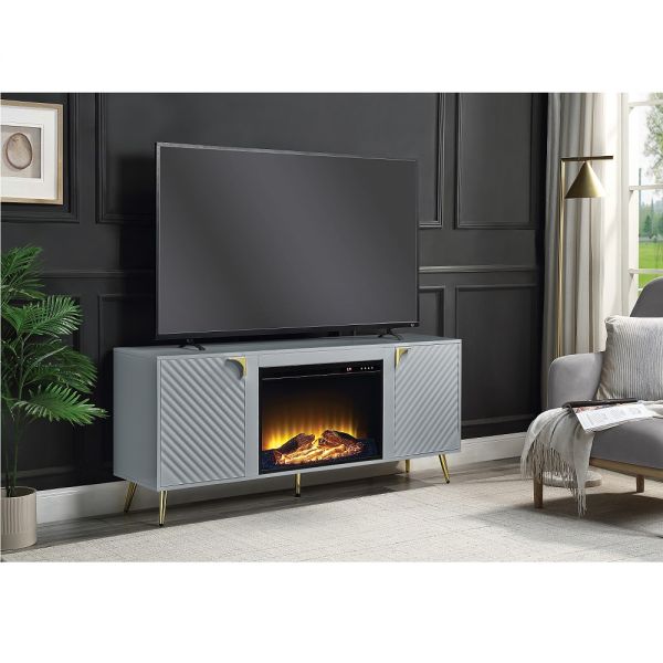 Gray High Gloss Finish Gaines Tv Stand W/Fireplace LV01608 By ACME