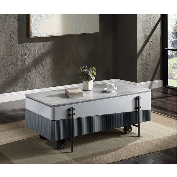 Gray & White High Gloss Finish Wilkins Coffee Table W/Lift Top LV02187 By ACME