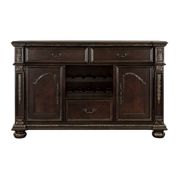 Dark cherry finish with gold tipping Catalonia Collection Rustic Server By Homelegance 7