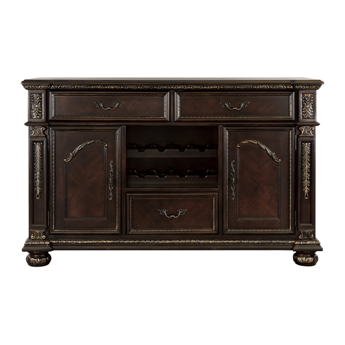 Dark cherry finish with gold tipping Catalonia Collection Rustic Server By Homelegance