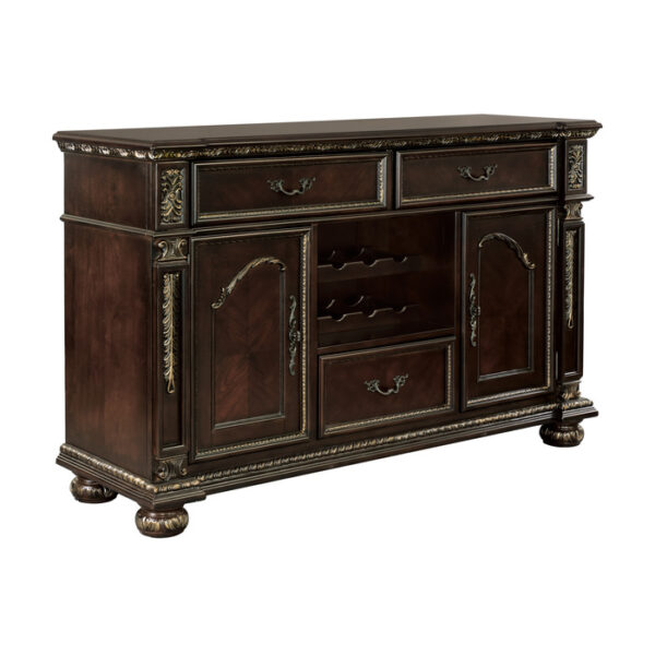 Dark cherry finish with gold tipping Catalonia Collection Rustic Server By Homelegance 8