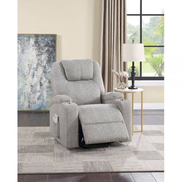Recliner with Power Lift & Massage in Light Gray Chenille LV02180 By ACME