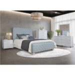 Light Teal Chenille & Gray Finish Saree Bed By ACME Luxury Beds Mobilia Cleopatra 11 Light Teal Chenille & Gray Finish Saree Bed By ACME 11