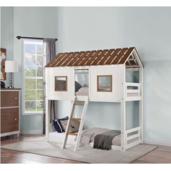 White & Rustic Oak Inara Twin-Twin Bunk Bed