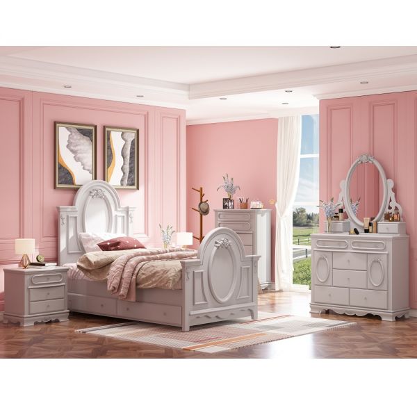 White Flora Bed W/Poster By ACME