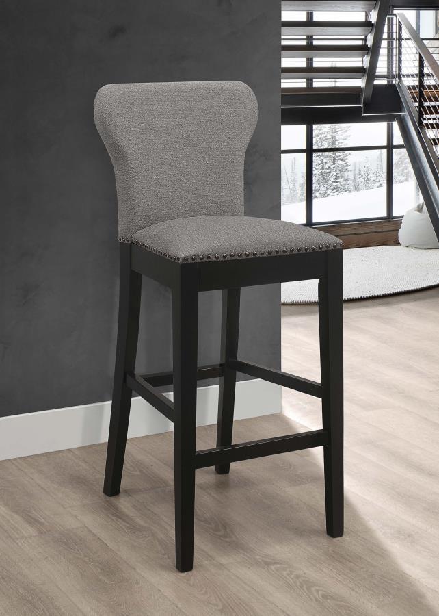 Rolando Upholstered Solid Back Bar Stools with Nailhead Trim (Set of 2) Gray and Black 183029 By Coaster Furniture