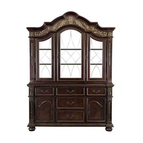 Dark cherry finish with gold Tipping Catalonia Collection Hutch By Homelegance 7