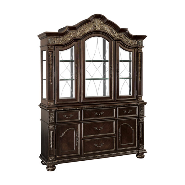 Dark cherry finish with gold Tipping Catalonia Collection Hutch By Homelegance 8