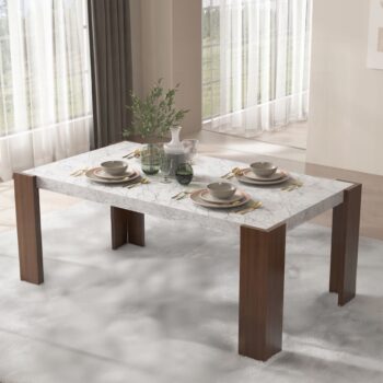 Hettie Brown Dining Table W/Engineeed Stone Top DN02157 By ACME