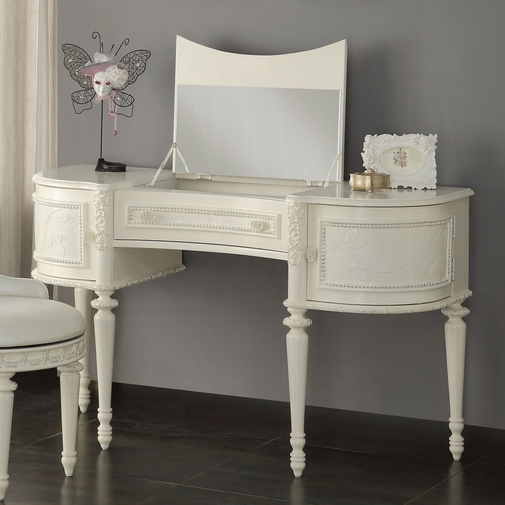 Ivory Dorothy Vanity Desk & Mirror BD02271 By ACME