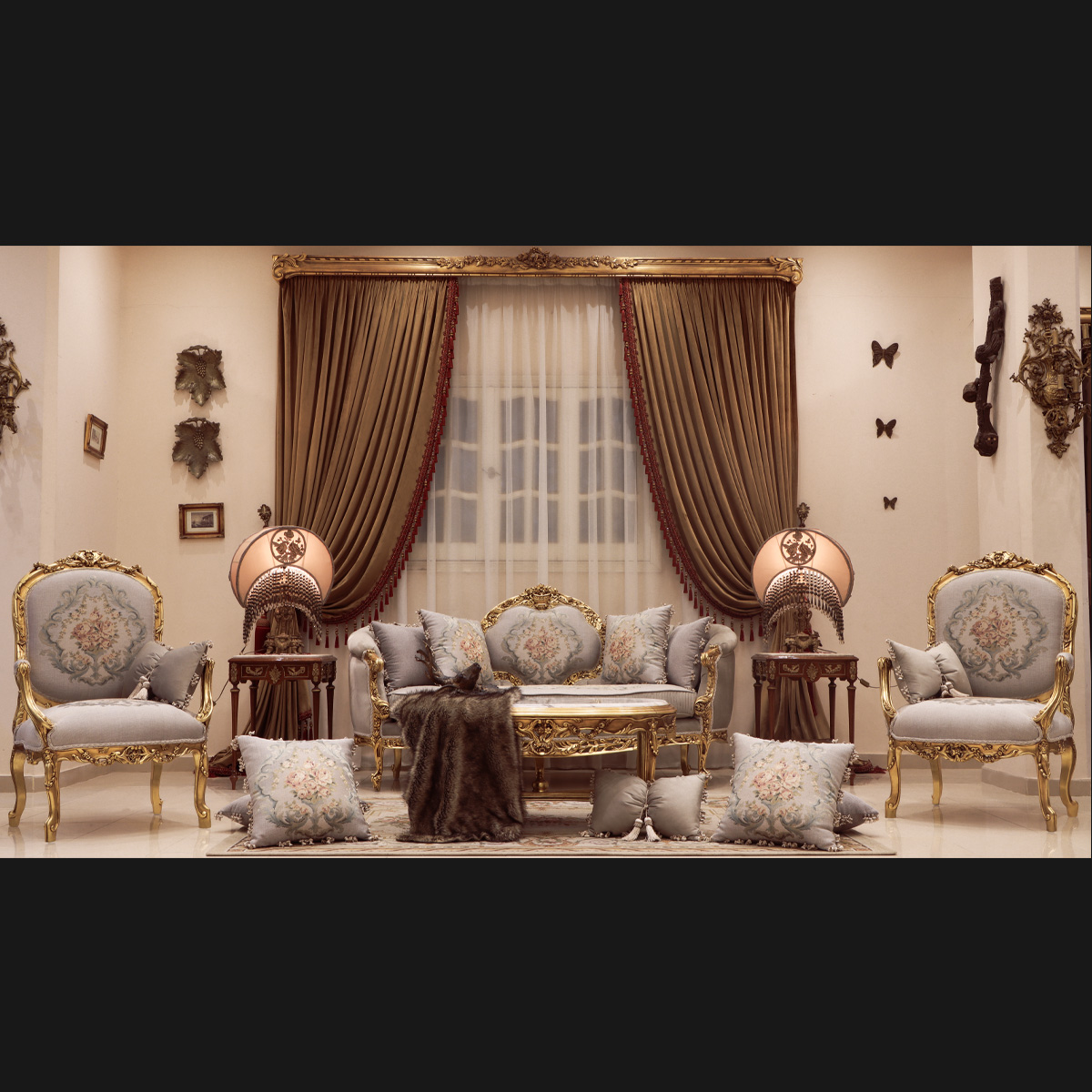 4Pcs Handmade Carol Gray Gold Sofa set