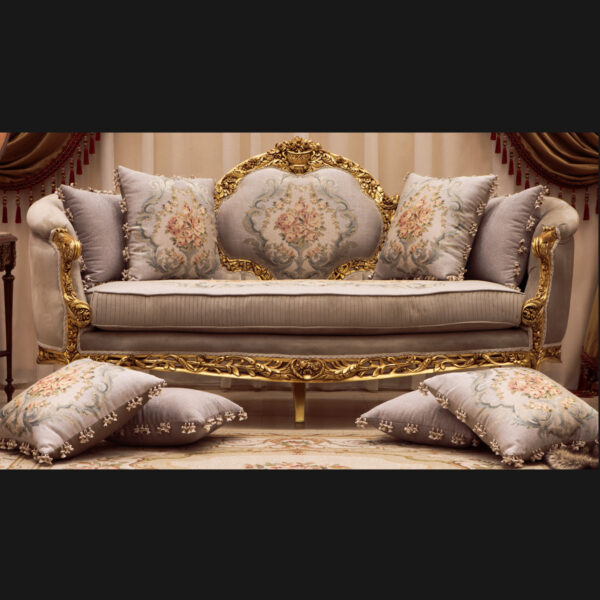 4Pcs Handmade Carol Gray Gold Sofa set 9